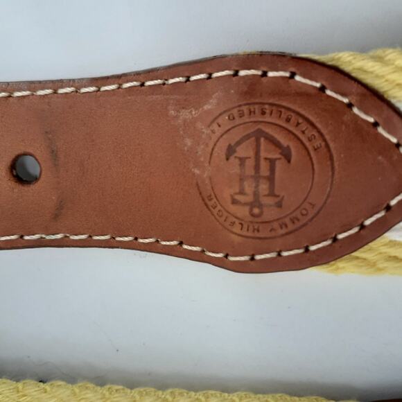 Tommy Hilfiger Striped Hub Yellow White Brown Leather Cotton Weaved   gold ton - Picture 5 of 13